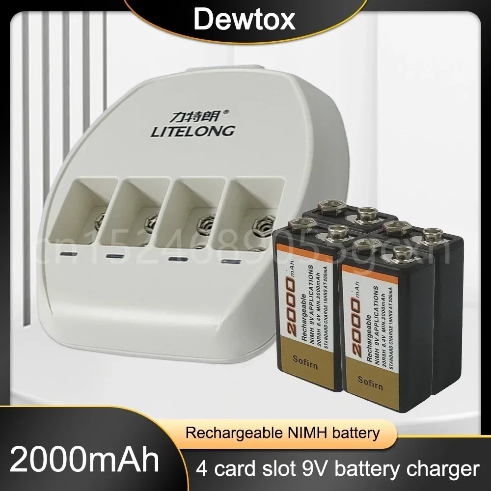 100% Original Sofirn 2000mAh SUPER BIG 9v Ni-MH Rechargeable Batteries  9 Volt Battery + 1PCS Dedicated 4 Slots 9v Charger