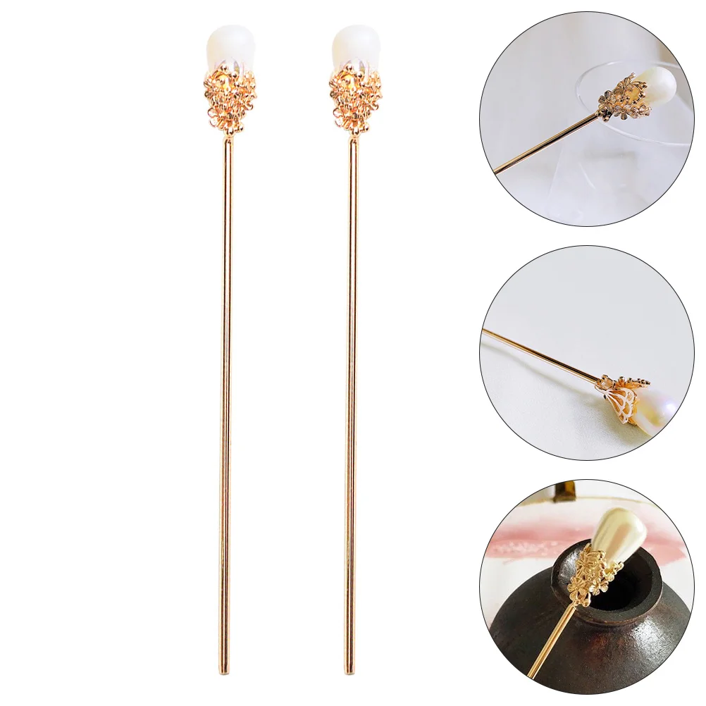 

2Pcs Pearl Hairsticks Elegant Vintage Hair Chopsticks Hair Bun Holders for Wedding Party Prom Daily Use Women Hairpins