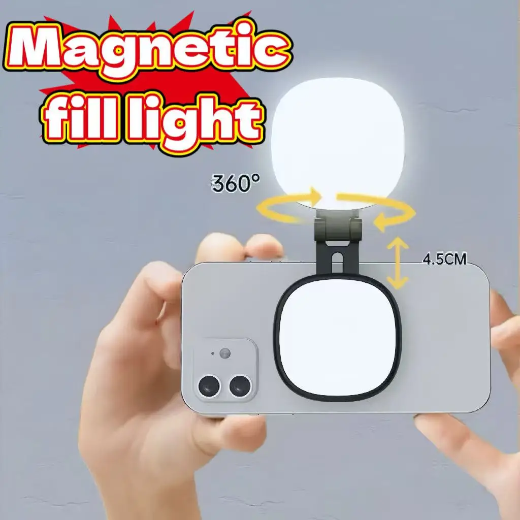 ضوء سيلفي مغناطيسي للايفون مع 360 درجة °   ضوء ومرآة بحلقة LED مثالية لمتوافقة مع Selfies Vlog MagSafe