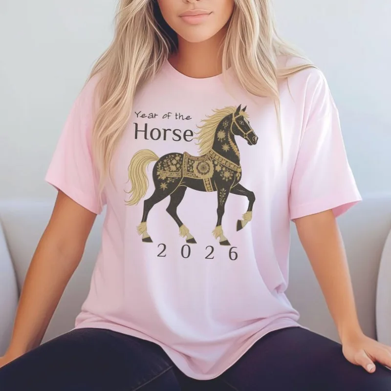 Year of The Horse 2026 T-Shirt Chinese Zodiac Horse Tee Gift for Equestrian Animal Lover Present Soft Comfortable Outdoors Tops