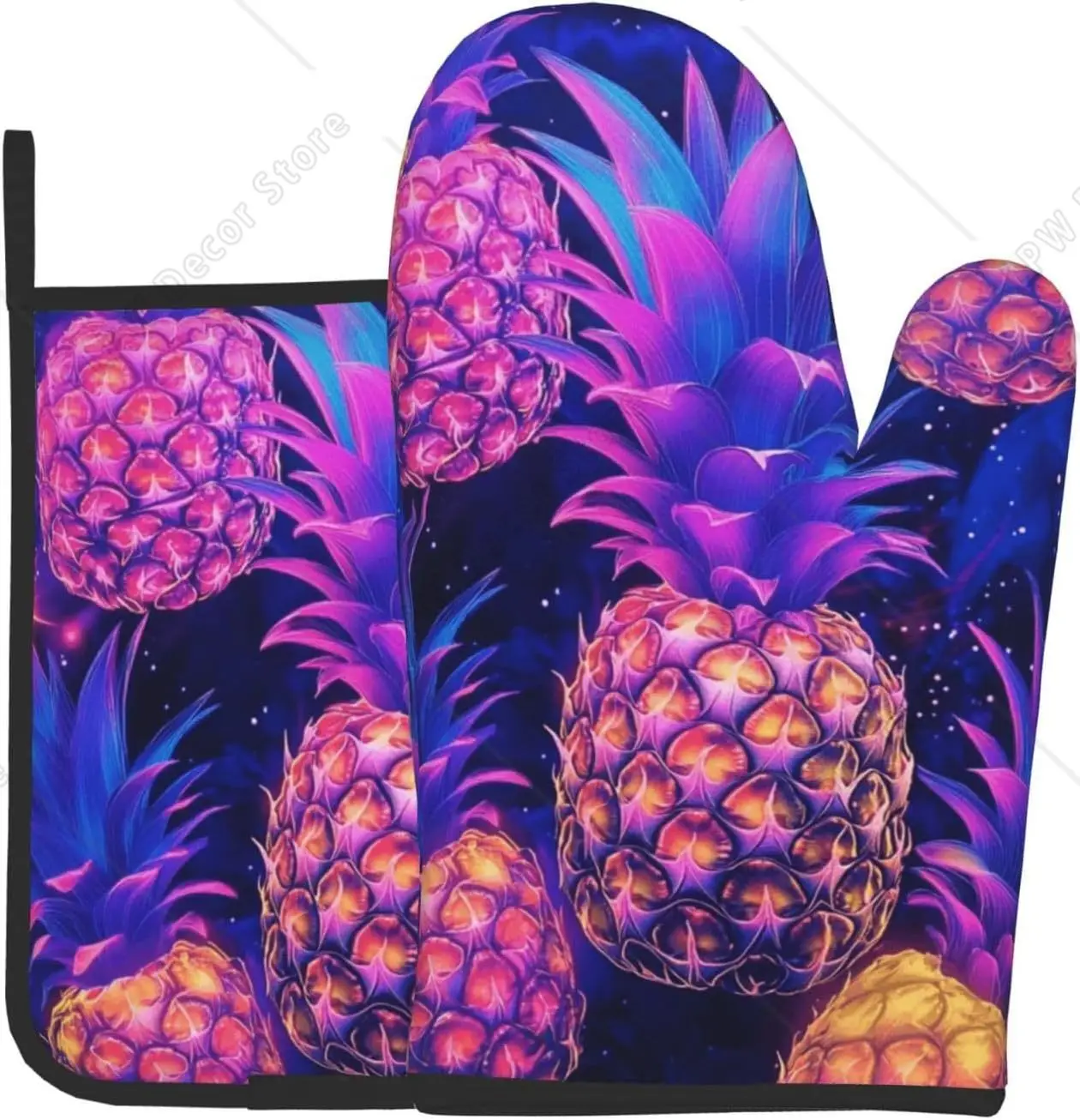 Neon Pineapple Print Oven Mitts and Pot Holders Set of 2 Heat Resistant Oven Mitten Potholders for BBQ Cooking Grilling Baking