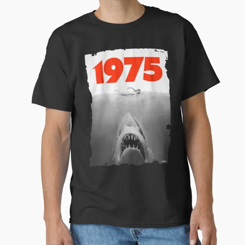 

Jaws 1975 fan art Great White Shark Attack 80s Retro Horro Movie 50Th Anniversary gift t shirt Large size tops S-6XL clothing