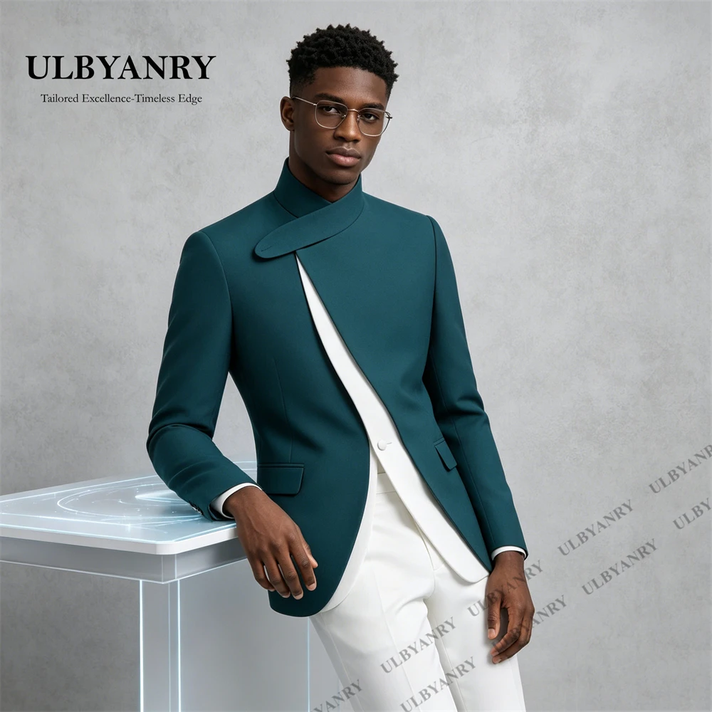 ULBYANRY Wide Lapel Asymmetric Tuxedo with Pants, Slim Fit Wedding Groom Prom Formal Suit Attire, Customized Men's Suits