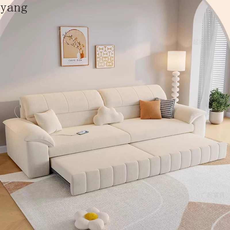 LH  multifunctional cream wind sofa bed dual-purpose small apartment living room simple modern piano key sofa