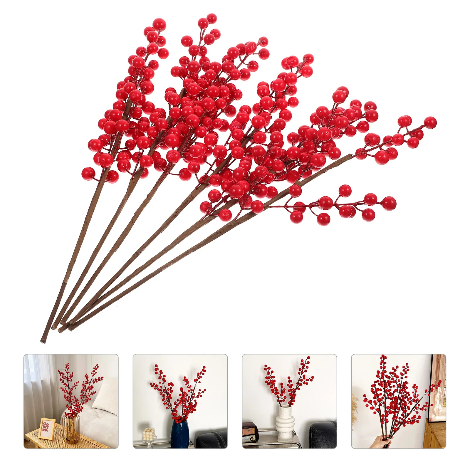 

6pcs Artificial Red Berry Stems Simulation Berries Branch For Christmas Tree Decor Diy Xmas Berries Ornaments Festive Party