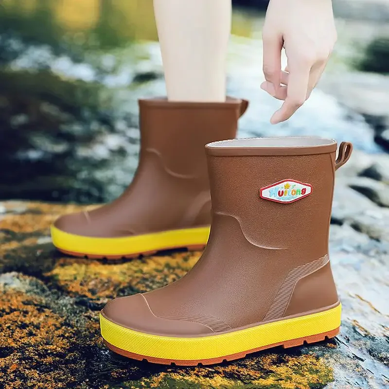 Botas de chuva antiderrapantes impermeáveis para mulheres, Sapatos de borracha adultos, Tubo longo, Cozinha