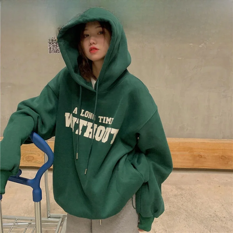 Suda con Capucha Estilo Coreano, Forro Polar, Hoada, con Estampado de Letras, para Mujer, Primavera, Otoño, Invierno, E...