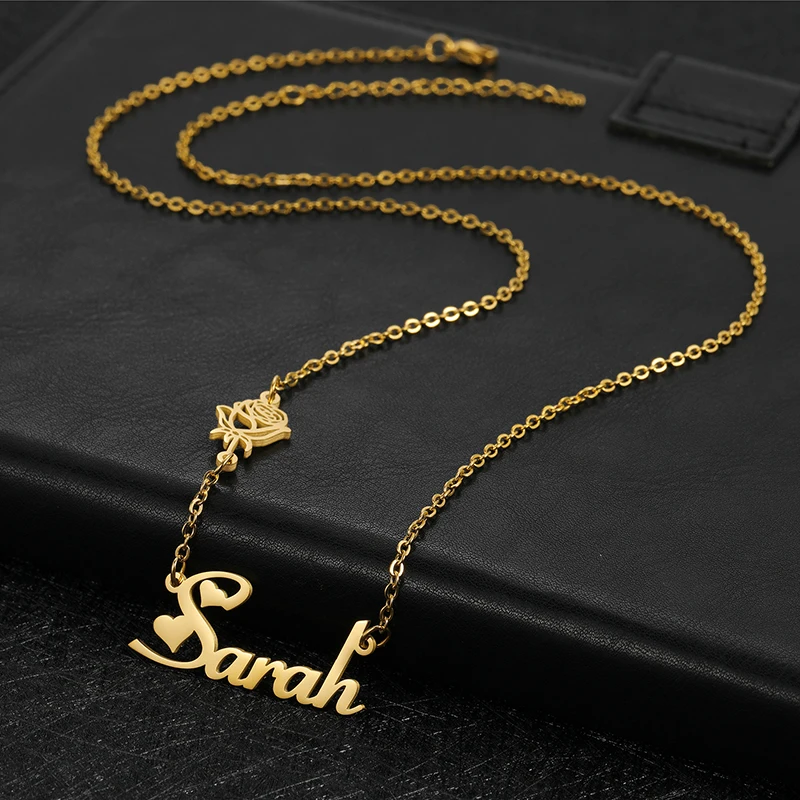 Personalized Birth Flower Chain Name Necklace Stainless Steel Customized Romantic Letter Names Choker Pendant Necklaces Women