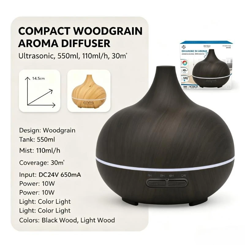 Diffusore di oli essenziali silenzioso con timer, ideale per piccoli studi di yoga, per un'aromaterapia delicata e uniforme in ambienti interni.