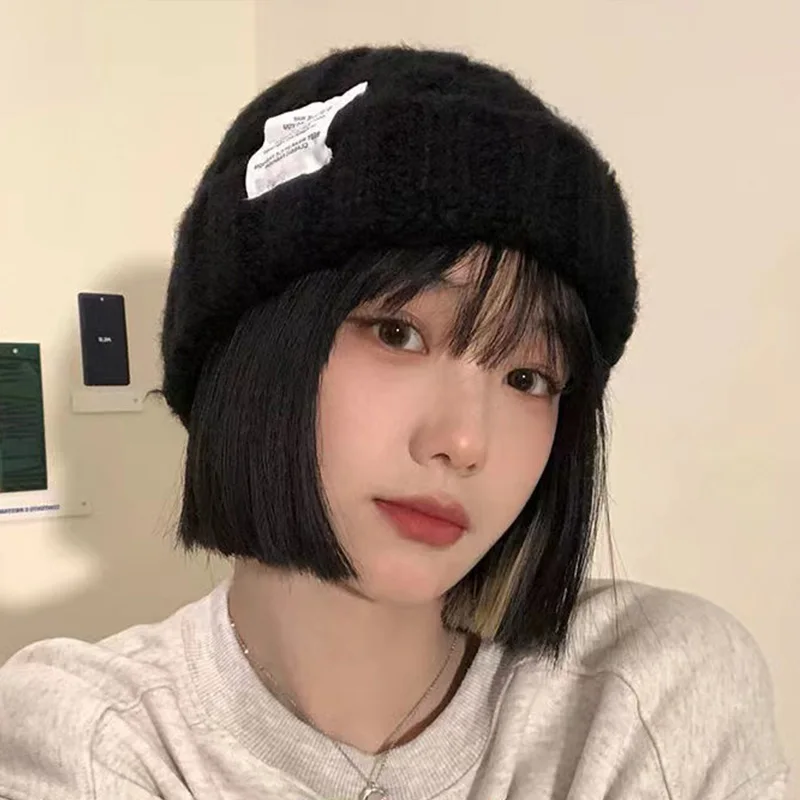 Autumn Winter Knitted Beanies for Women Girls Twist Stripe Woolen Hat Korean Solid Bonnet Warm Thick Ear Protection Pullover Cap