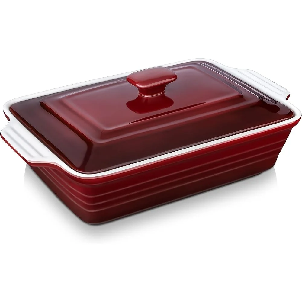 

Ceramic Casserole Dish with Lid Deep Baking Dish Heat Resistant Stoneware Bakeware Oven Safe Lasagna Pan with Handles