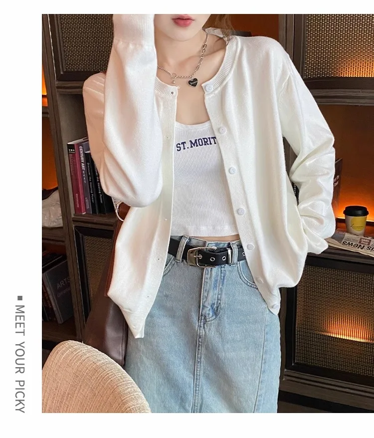 2026 Women Cardigans Sweater Casual Warm Spring Summer O-neck Long Sleeve Single Breasted Slim Fashion Korean Knitwears Tops
