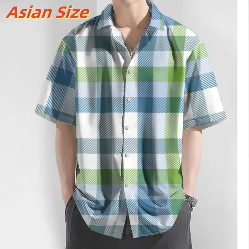 

3D Printed Colorful Geometric Stripe Hawaiian Shirt For Men Color Block Pattern Blouse Summer Loose Short Sleeve Aloha Shirts