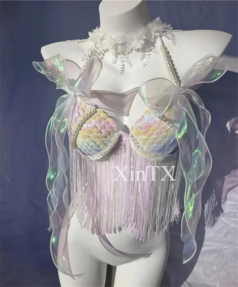 Sexy Bikini Bra Swimsuit Electro Syllable Lace Seduction Bar Reality Show Handmade Scales Mermaid With Decoration Beach Vacation