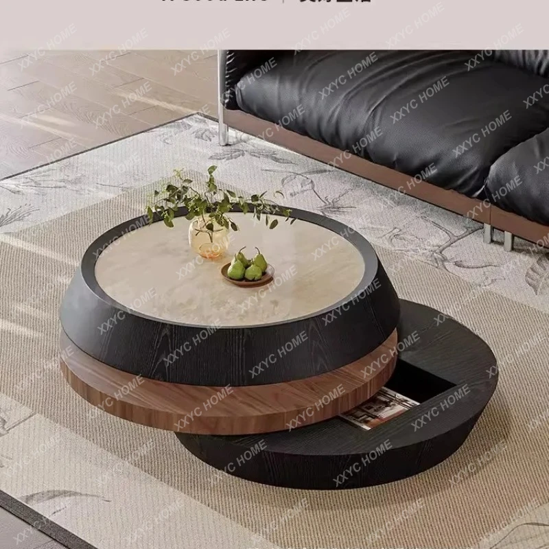 

Q light luxury rotatable simple modern small apartment rock slab round coffee table