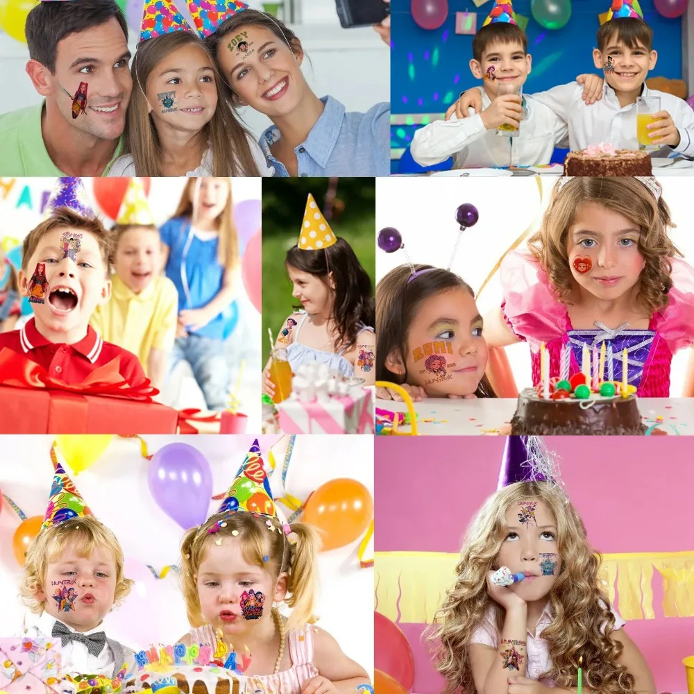 Tatuaggi temporanei K-pop Demon Huntress Squad, 20 fogli di body art finto per cartoni animati con trasferimento d'acqua per feste, migliori