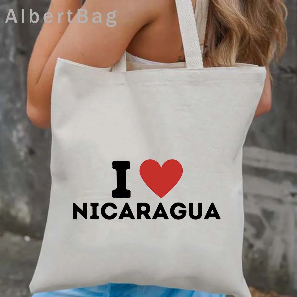 Love Heart Arms of Nicaragua Country Map Flag Managua Granada Girl Shopper Canvas Totes Bag Cotton Shopping Handbag Reusable Bag