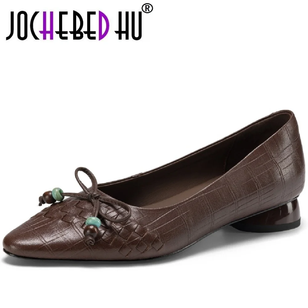 

【JOCHEBED HU】Handmade Genuine Leather Retro Tassel Beaded Butterfly Knot Bottom Lazy Shoes Women's Low Heel Casual Shoes 34-40