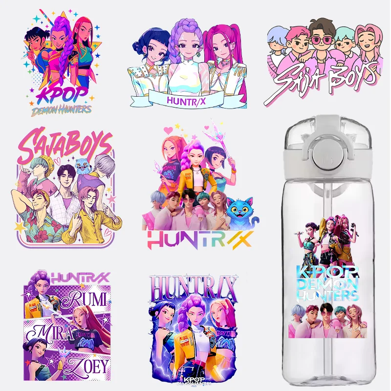 

Kpop Demon Hunters Crystal Transfer Stickers Transparent Small UV DTF Sticker Lunch Box Water Bottle Water Cup DIY Decoration