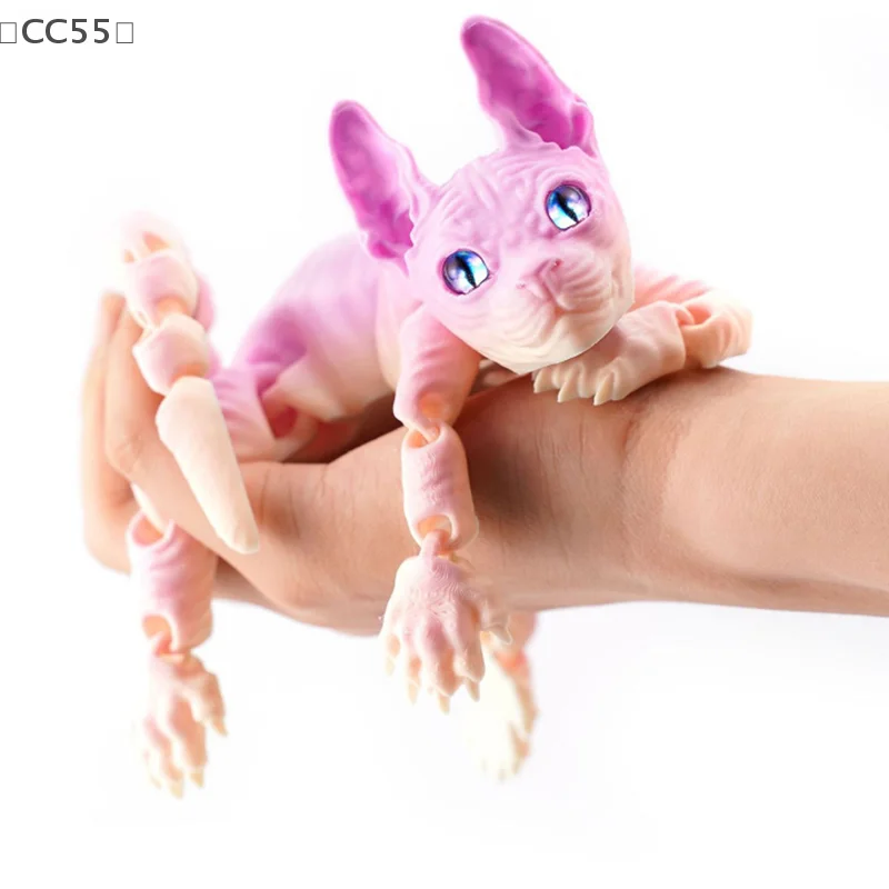 〔CC55〕3D Printed Sphynx Cat Animal Toy Realistic Hairless Figurine Cat Fidget Toy For Cat Lover Collector Home Decoration