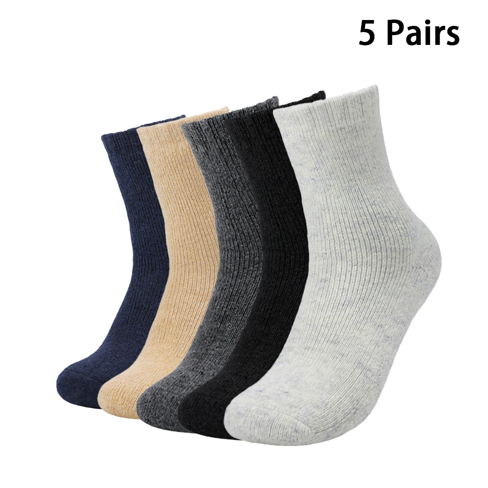 

5 Pairs Autumn Winter Fleece-lined Thick Wool Warm Socks Home Floor Socks Outdoor Ski Socks Mountaineering Socks