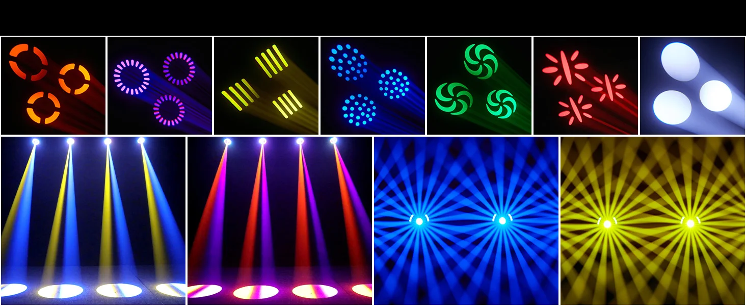 Yiflamefly 150W LED Moving Head DJ-Licht 7 Farben+7 Gobos+3 Prismen RGBW DMX Bühnenlicht für Bar, Disco, Hochzeit, Party, Konzertbeleuchtung – Detail 2