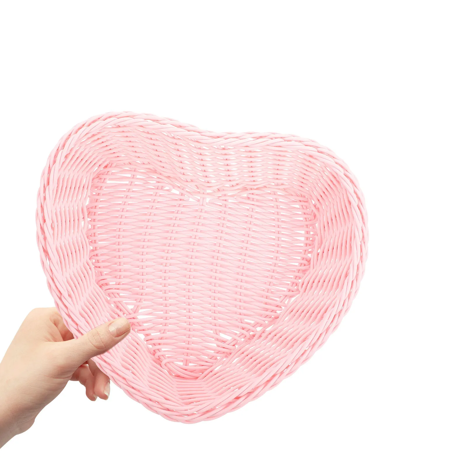 

Heart Shape Design Basket Woven Plastic Storage Organizer For Snacks Bread Fruits Vegetables Dry Food Candy Dessert