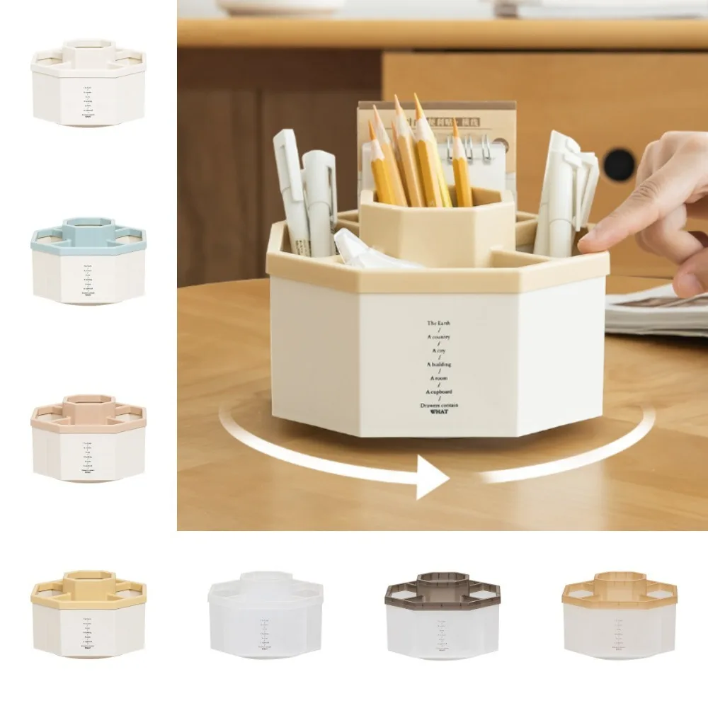 Stationery Organizer 360° Rotating Pen Holder Storage Box Dust-proof Pen Pencil Organizer 5-Grid Multifunctional