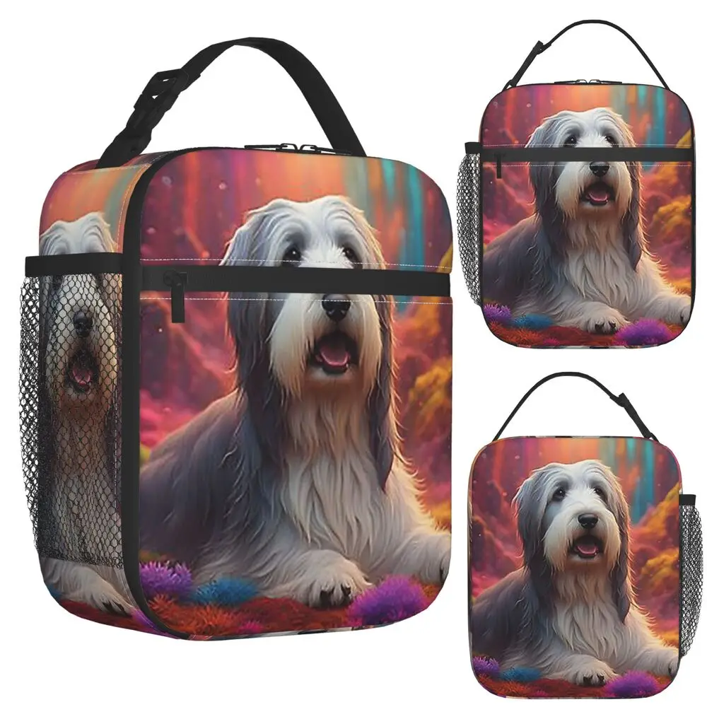 Bearded Collie Dog In Colorful Nature Insulated Lunch Bag for Kids School Cooler Thermal Food Box Tote Lunch Boxes Container