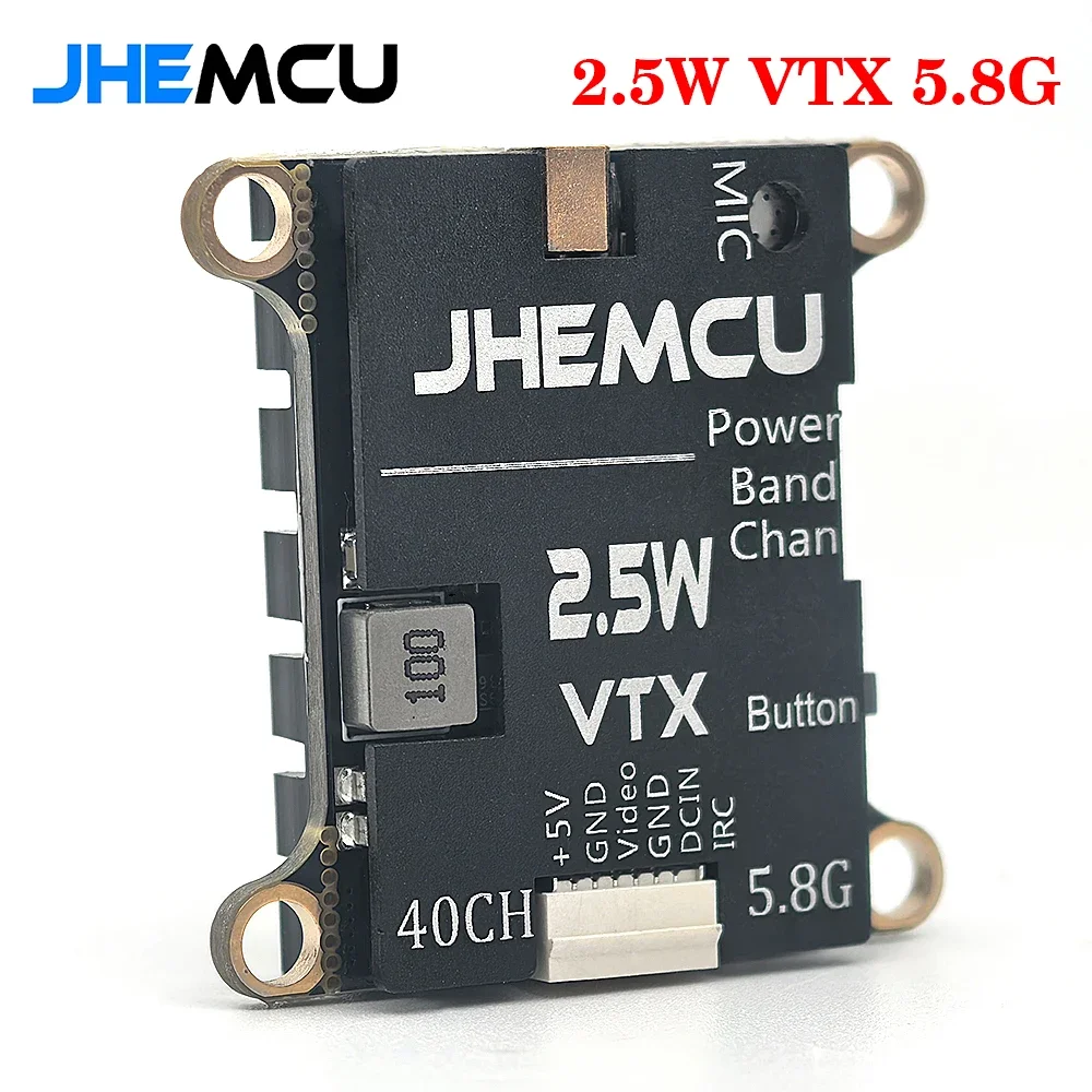 JHEMCU 2.5W VTX 5.8G 40CH Adjustable FPV Transmitter Built-in Microphone Heat Sink 2-6S 30X30mm for RC Airplane FPV Long Range