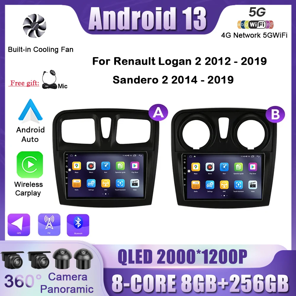 

Carplay Android 13 For Renault Logan 2 2012 - 2019 Sandero 2 2014 - 2019 Car Stereo Radio Multimedia Navigation GPS Head Unit 9"