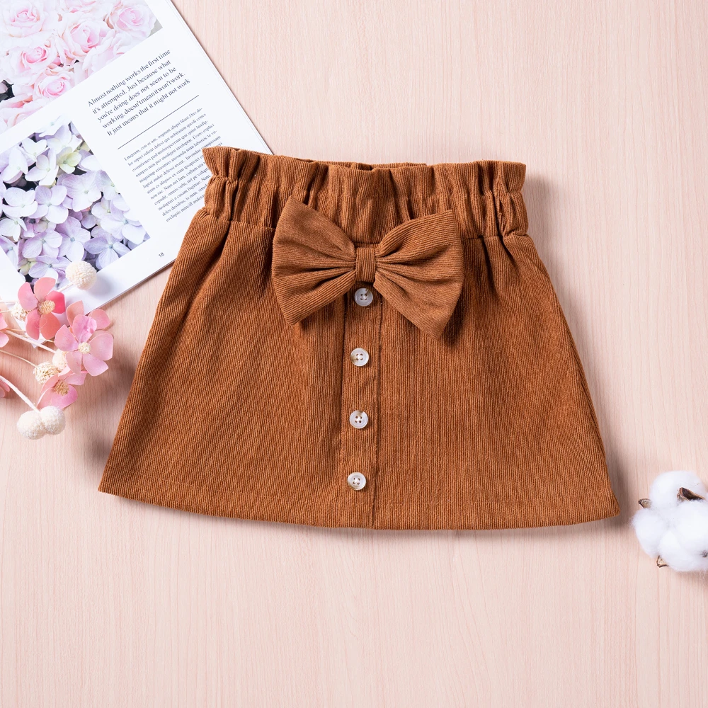 

2023 Toddler Girls Bowknot Skirts Mini Clothes Solid Baby Party Buttons Elegant Kids 1-6Y Children's Skirt Costumes Autumn