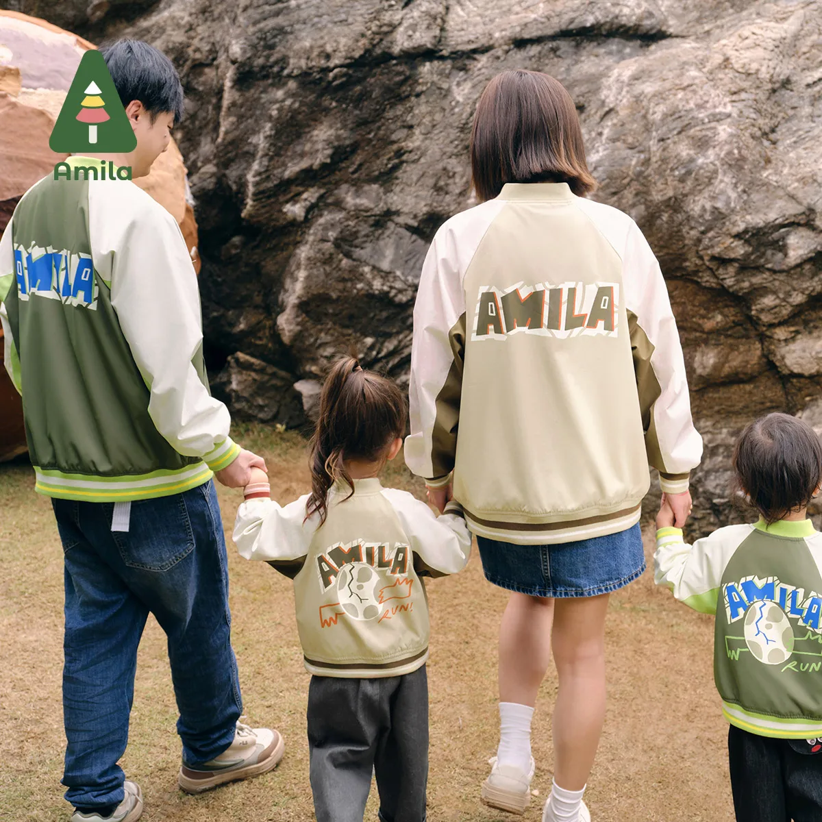 Amila parent-child jacket 2024 autumn new high-quality casual comfortable fashion Contrast splicing parent-child baseball jacket