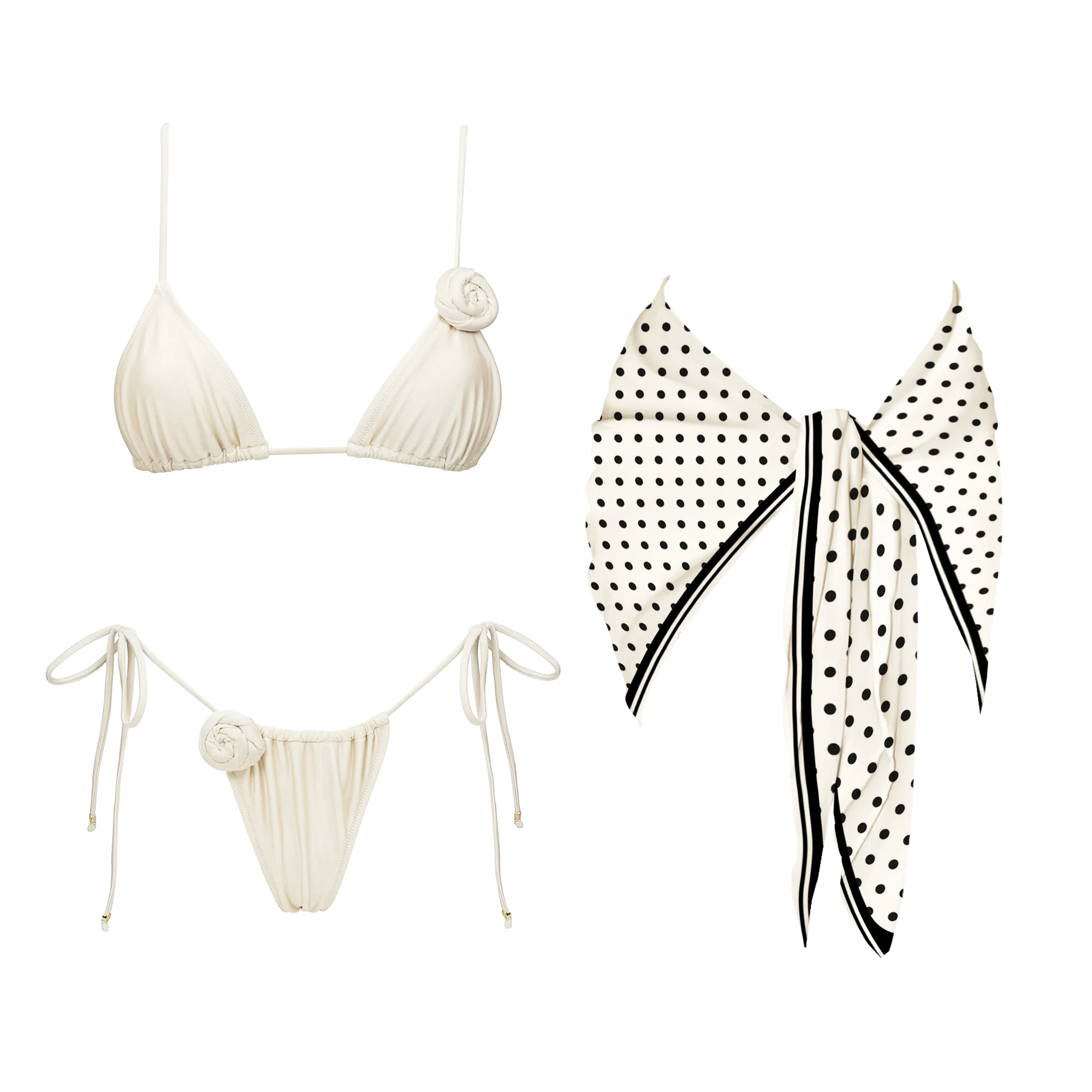 

3Pcs Dot Bikini Set 2025 Bandeau Biquini Sexy Women Swimsuit Push Up Swimwear Female Flower Swim Suits Bathingsuit Beach Outfit