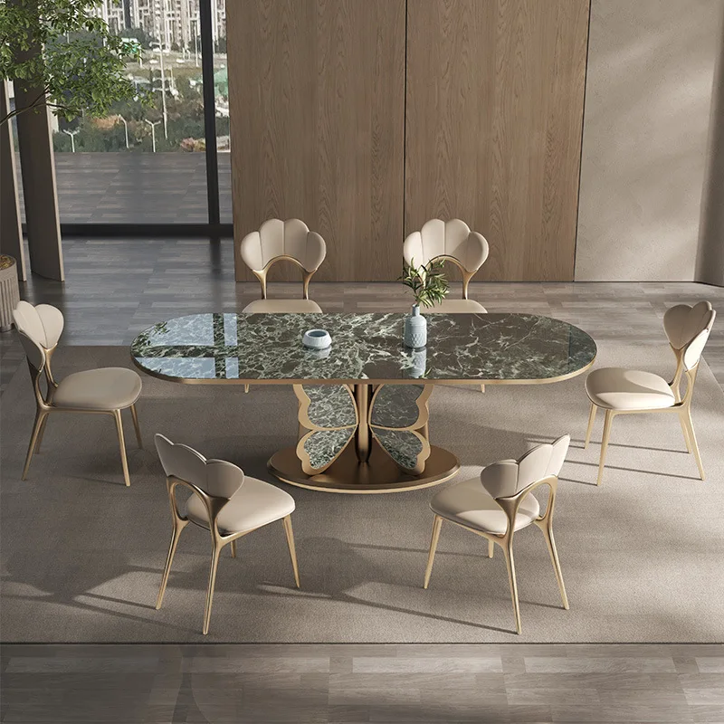 Luxury Marble Dining Table High-end Modern Simple Rock plate Rectangular Italian  Microcrystal Stone Living Room Furniture