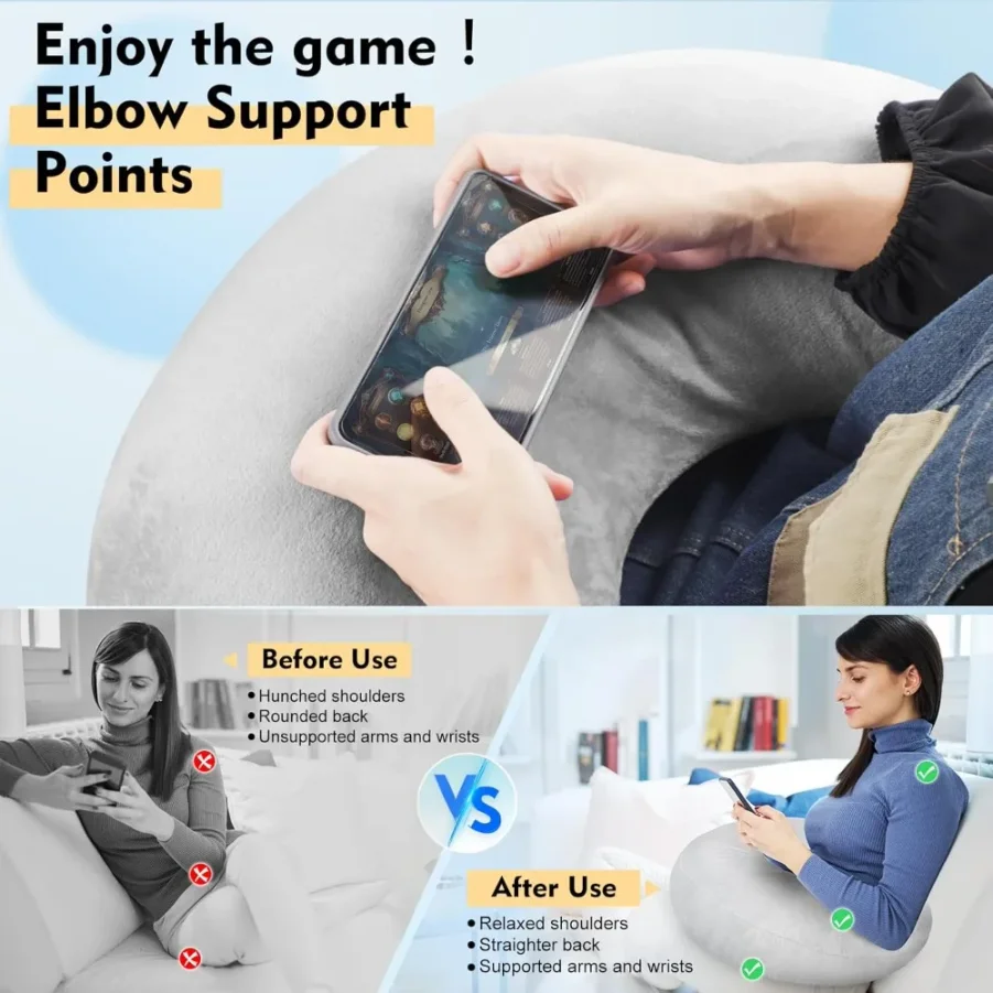 FULLHOT Adult Reading Gaming Crocheting Pillow, Portable Arm Support, Soft Skin-Friendly Desk Cushion for TV Watching & Travel