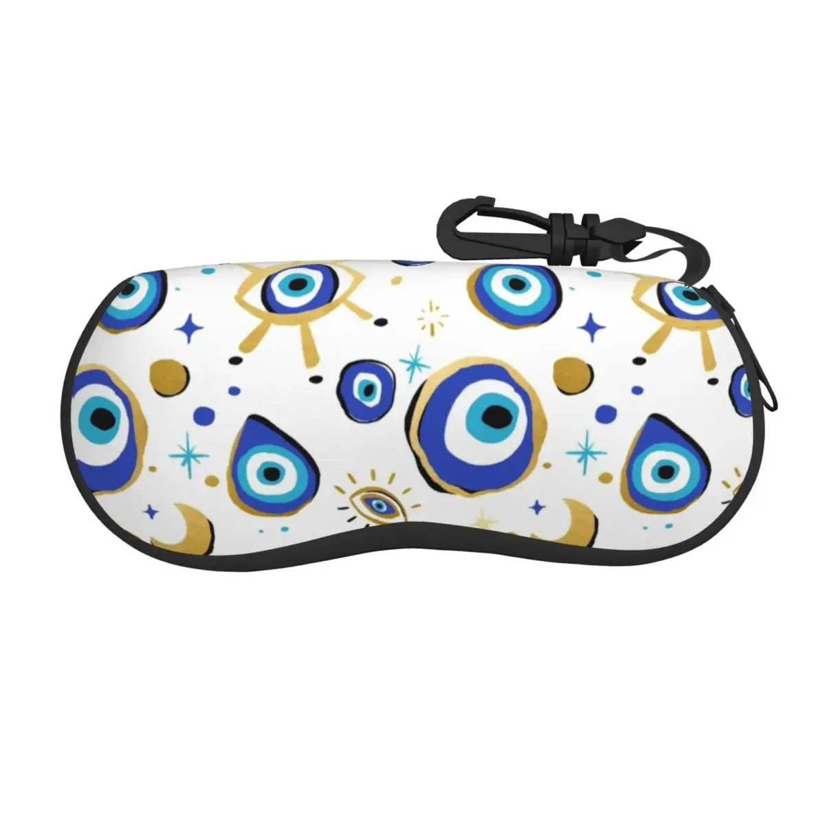 Mediterranean Blue And Gold Evil Eye Sunglasses Neoprene Zipper Hamsa Nazar Boho Shell Eyeglass Case Protective Box For Glasses