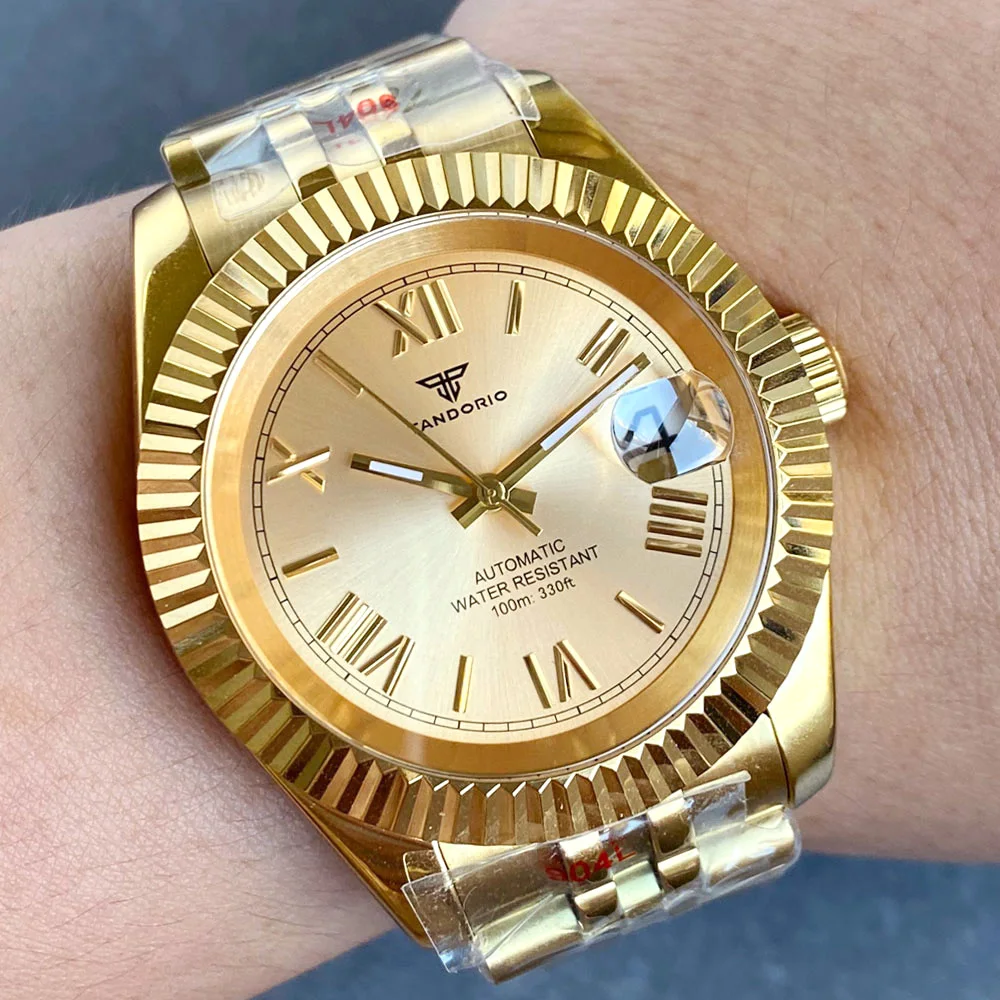 Tandorio New Dress 36/39mm Full Gold Sapphire Crystal Glass 200m Waterproof NH35A Automatic Mechanical Men Stainless Steel Watch