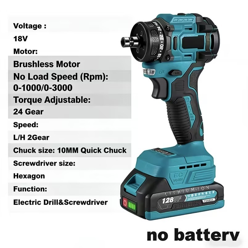  2 IN 1 Brushless Cordless Drill 10MM Chuck Hammer Impact Screwdriver Power Tool For Makita 18V Battery 