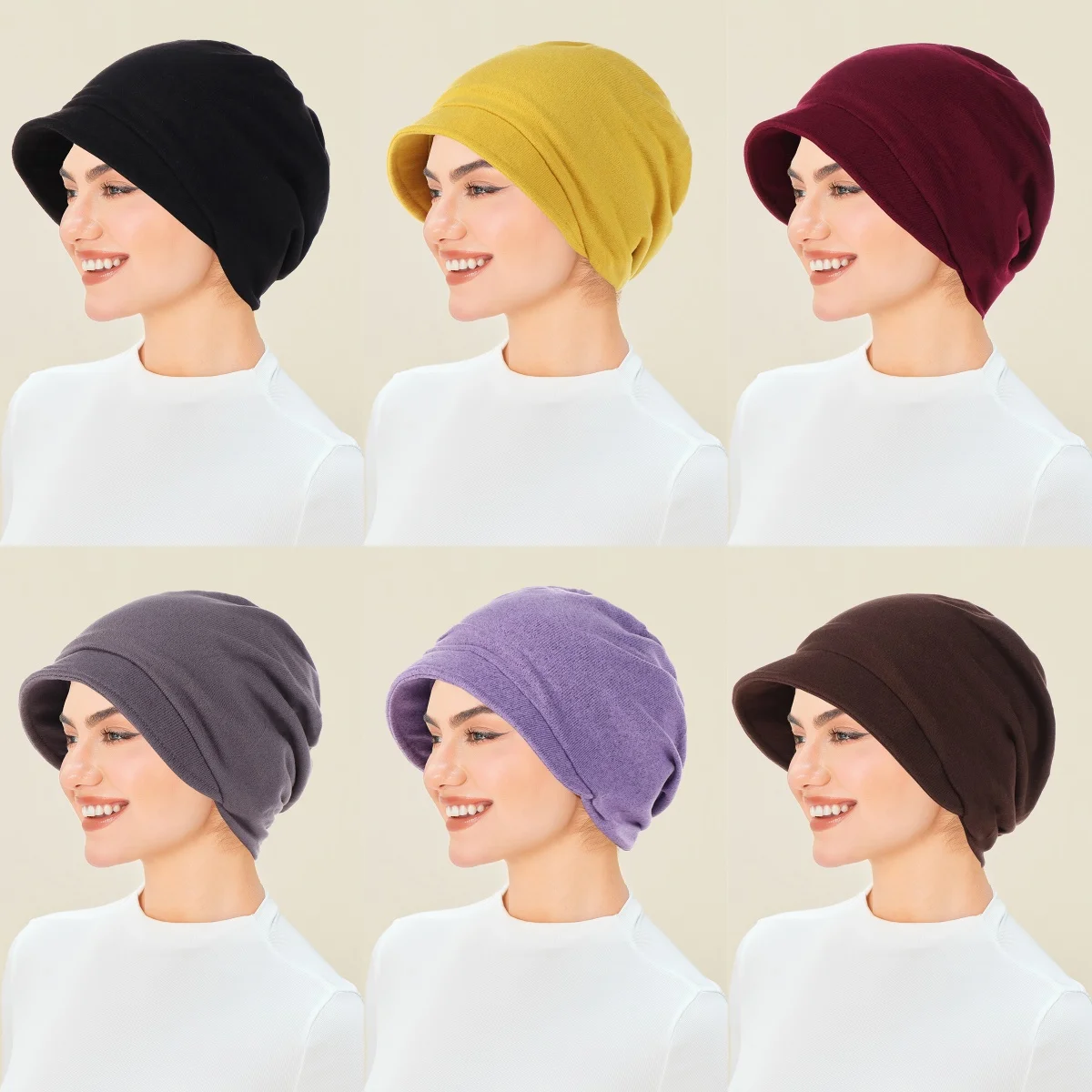ฮิญาบแฟชั่นมุสลิมสีพื้นแบบใหม่ เนื้อผ้านุ่ม ยืดหยุ่น ผ้าคลุมศีรษะสำหรับผู้หญิง หมวกคลุมผมสำหรับผู้ป่วยเคมีบำบัด ผ้าโพกศีรษะ หมวกคลุมผม