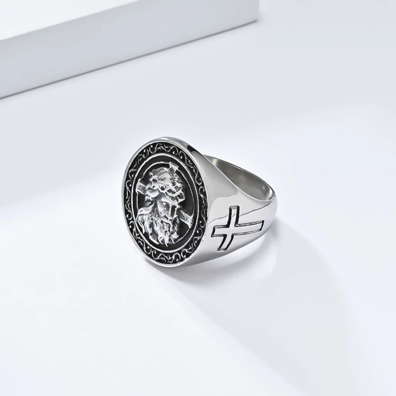 الصليب رئيس خواتم الفولاذ المقاوم للصدأ الرجال الفن الرجعية شخصية حلقة سحر المجوهرات
