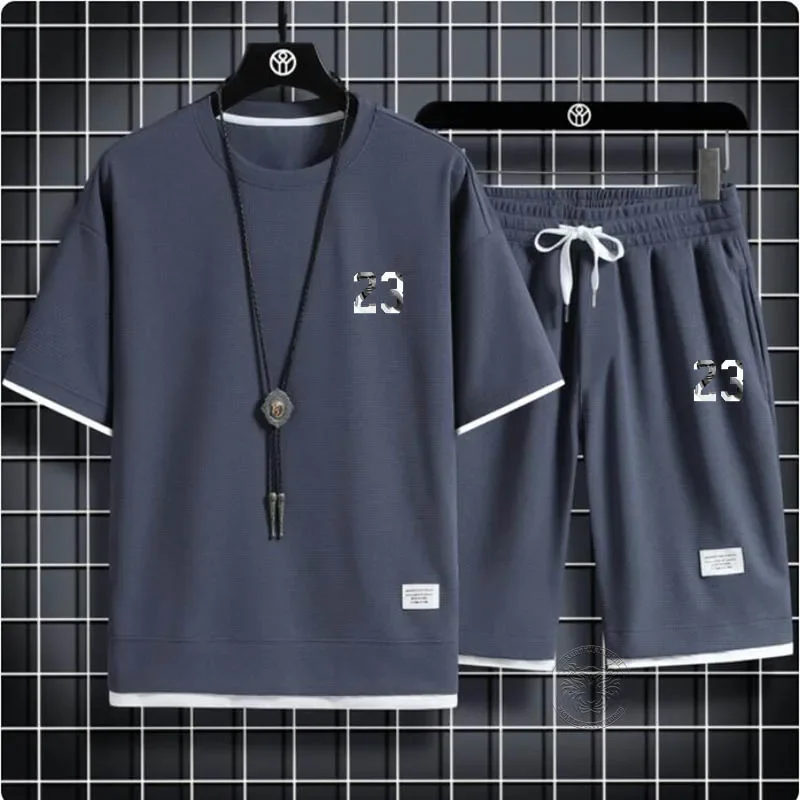 Waffge Fashion Digital Print 2-piece Top + Shorts Set ملابس رياضية صيفية، ملابس رياضية للتدريب في الهواء الطلق قابلة للتنفس وغير رسمية