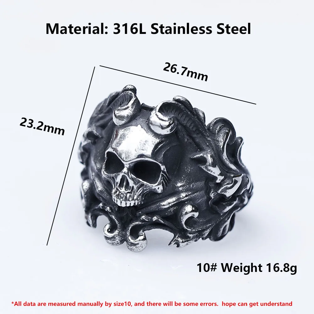 2022 NEW Men\'s 316L stainless-steel rings Calvarium Skull Devil RING for gothic decorative pattern Jewelry Gift free shipping