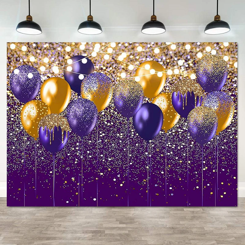 Photography Backdrop Purple And Gold Glitter For Birthday Wedding Prom Graduation Background Glitter Balloon Party Decorations