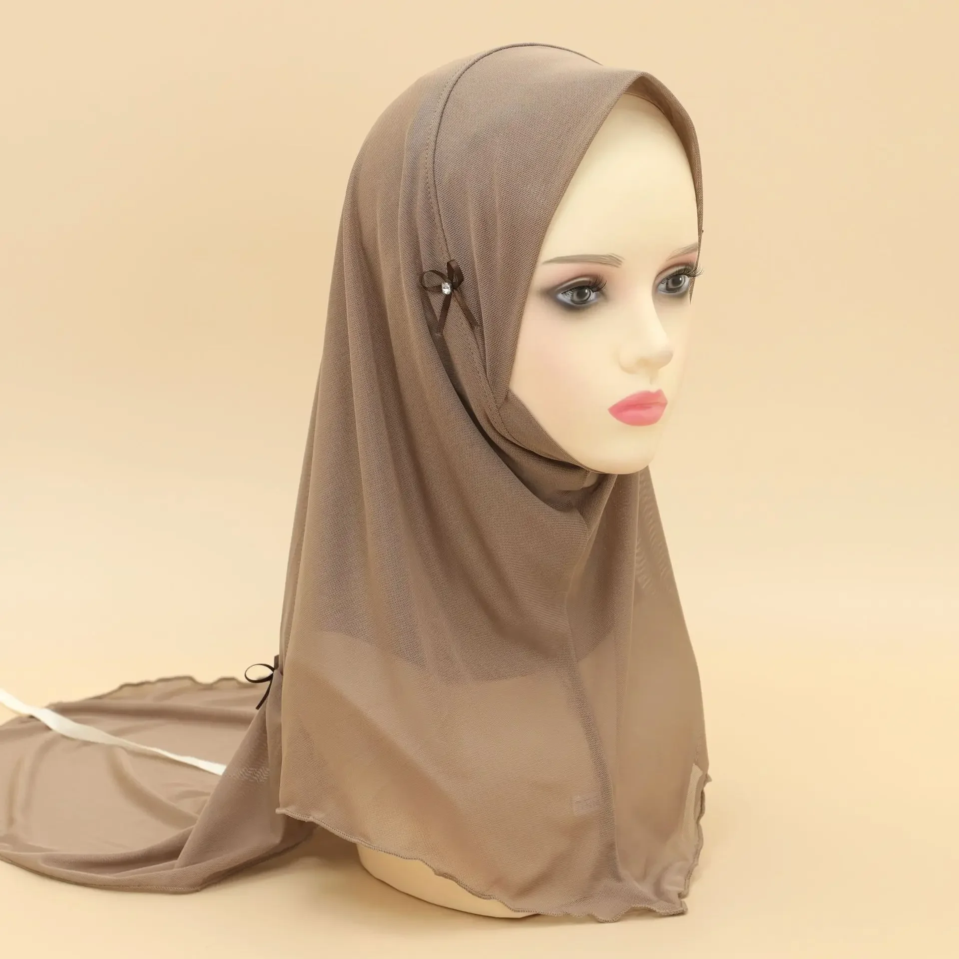 Neue Diamant Bogen Chiffon Schal Amria Muslimischen Hijab Frauen Islam Kopftuch Turban Pull Auf Kopf Wrap Schal Arabisch Hut Ramadan Niqab