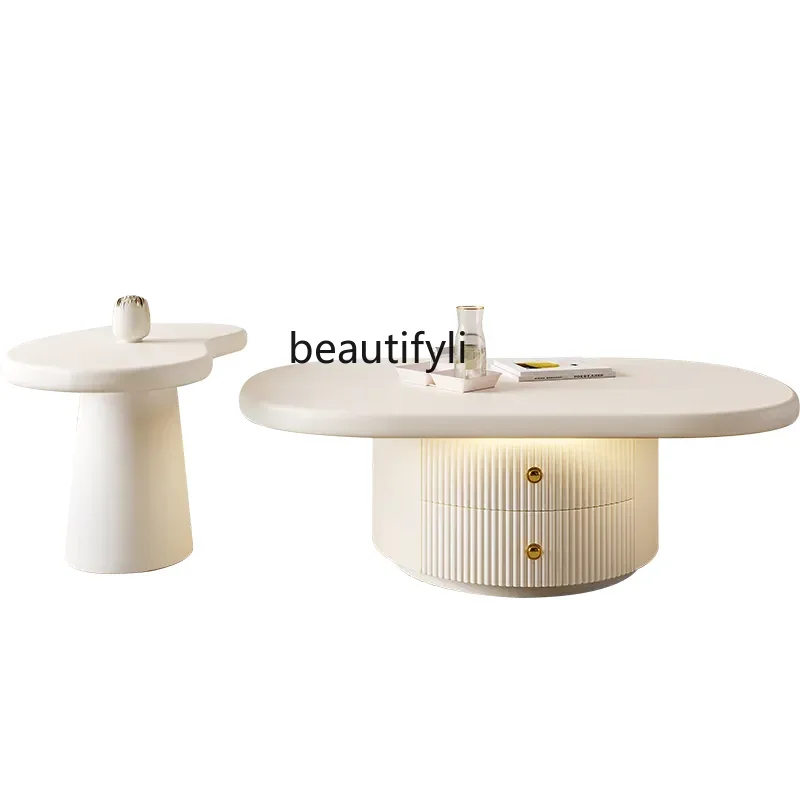 

ss03 Cream Wind Cloud Tea Table Oval Two Colors Tea Table Silent Wind Home Tea Table