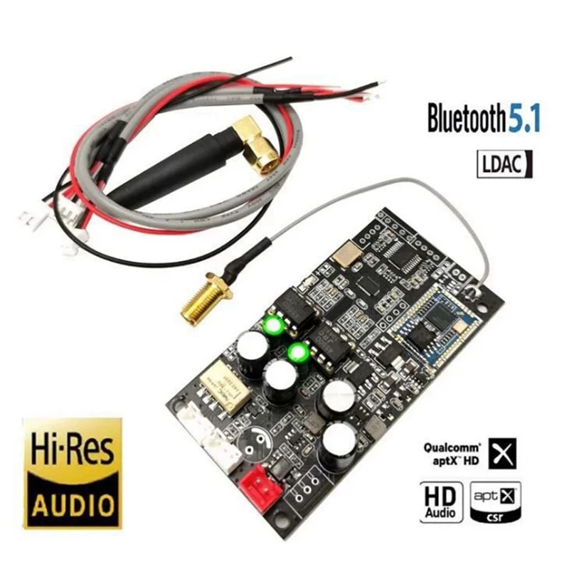 QCC5125 LDAC 5.1 penerima Audio Bluetooth Hifi Receiver Dual OPAMP JRC4580D Decoding papan DAC untuk Amplifier rumah tahan lama