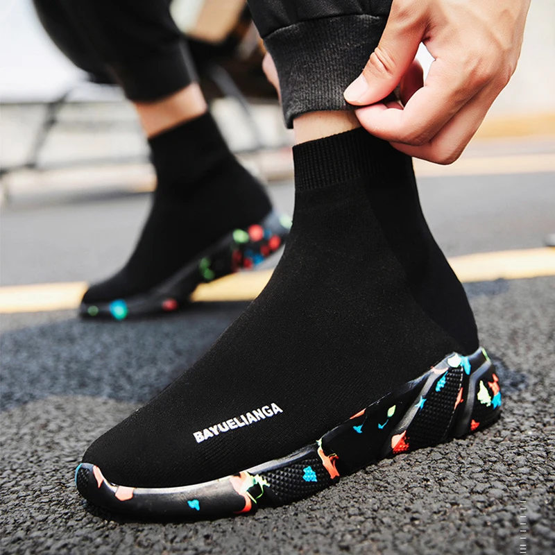 Spring Sneakers For Women Vulcanized Shoes Female Socks Shoes Trainers Women Slip-on Stretch Platform Shoes Black Sneaker Femme