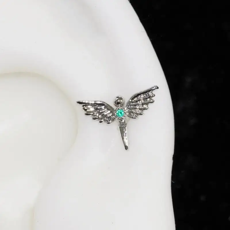 1PC Shiny Zircon Stainless Steel Wing Ear Bone Nail Y2K Fashion Cartilage Stud Earrings For Women Jewelry