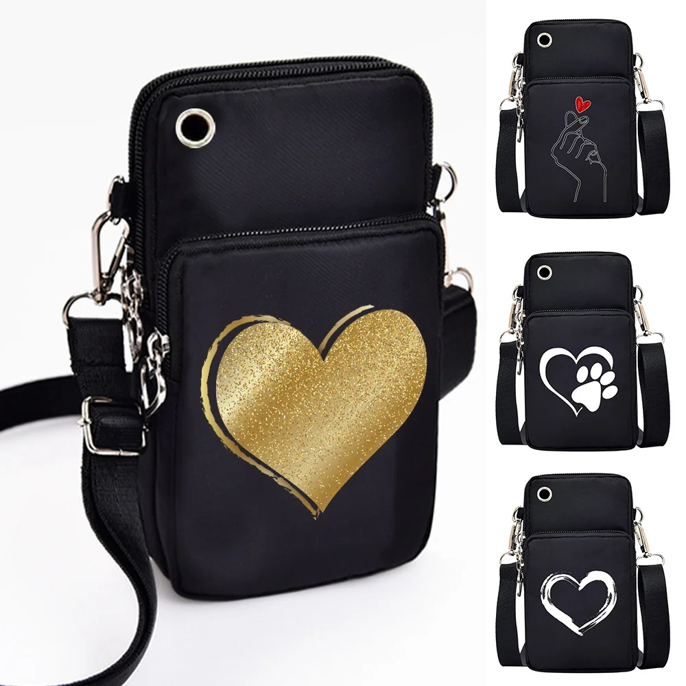 Shoulder Bags Unisex Waterproof Mobile Phone Bags Universal for Samsung/xiaomi/iphone Shoulder Bags Love Printing CrossBody Bag